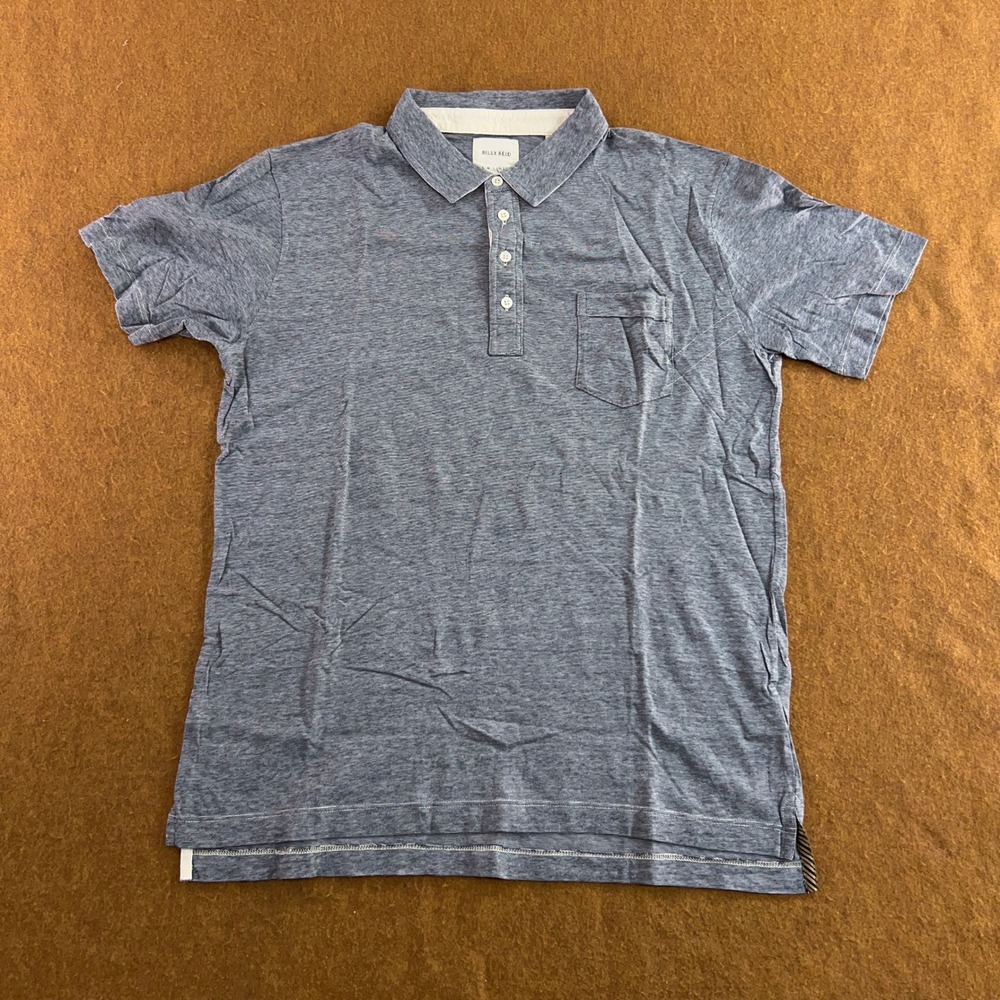 Billy Reid Mens XL Blue Micro Stripe Short Sleeve Cotton Pocket Polo Shirt